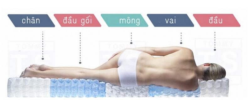 Nệm lò xo Vạn Thành Diamond nâng đỡ 5 vùng cơ thể: đầu, vai, lưng, hông và chân