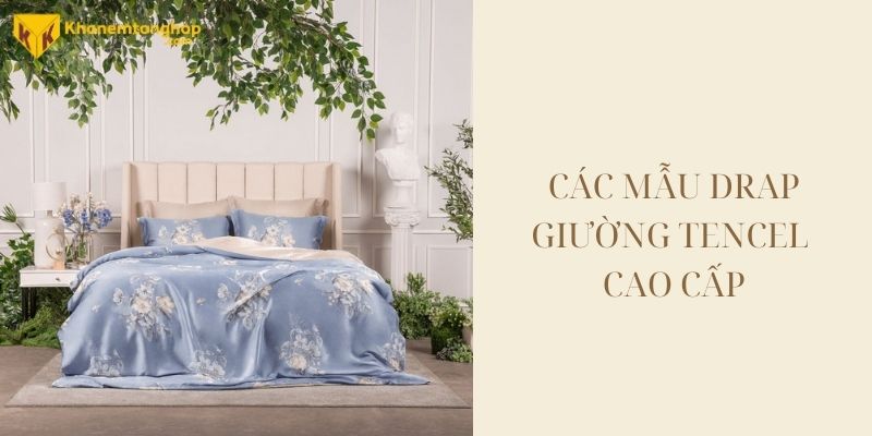 drap giường tencel họa tiết hoa màu xanh da trời