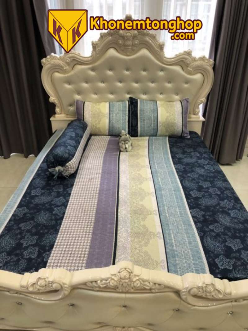 Drap giường 1m6x2m Korea nhũ vàng nhũ bạc
