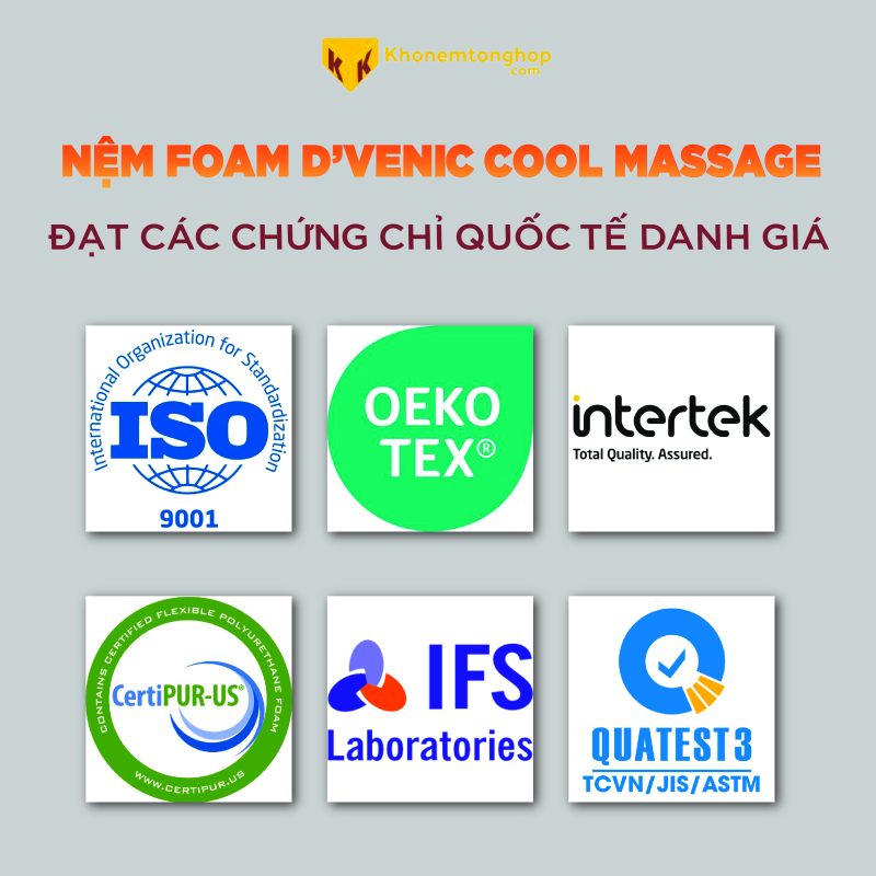 Nệm Foam D'Venic Cool Massage đạt chứng chỉ quốc tế
