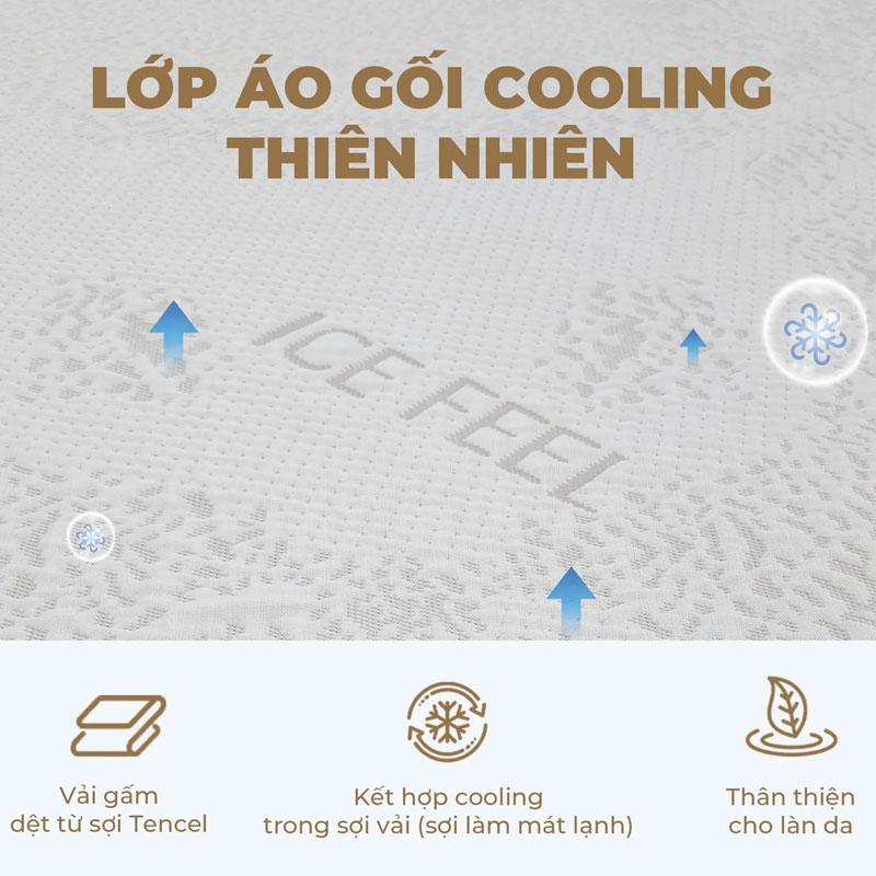 Gối cao su thiên nhiên Beetex Cool Massage Lượn Sóng 20 Lớp áo của gối cao su thiên nhiên Beetex Cool Massage Lượn Sóng với công nghệ làm mát đỉnh cao