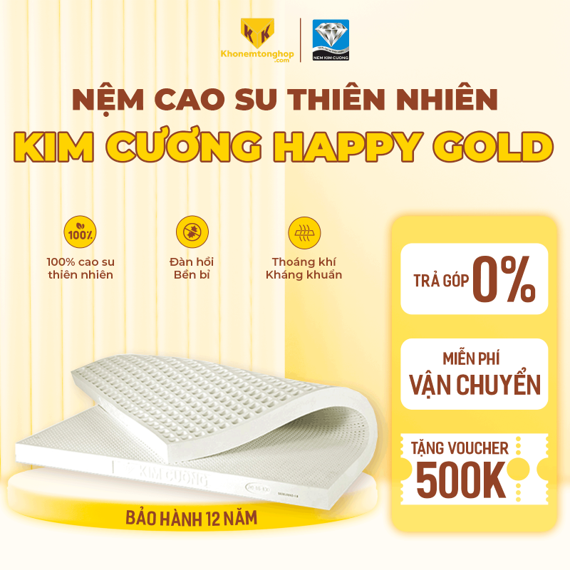 Nệm Kim Cương Happy Gold từ cao su thiên nhiên