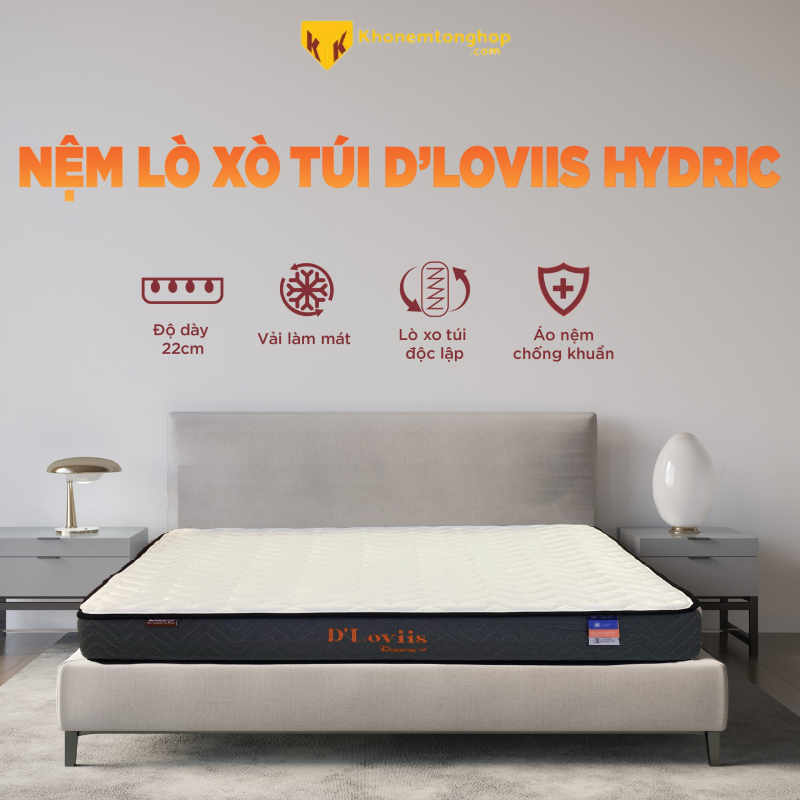 Nệm lò xo túi 3 người nằm D’Loviis Hydric