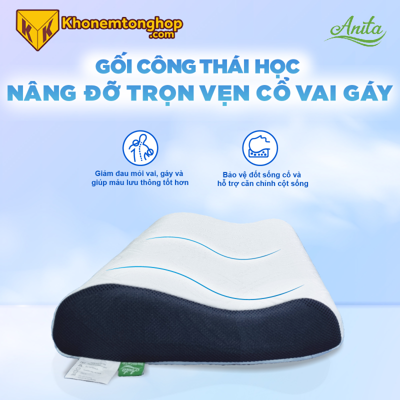 Gối công thái học nâng đỡ trọn vẹn vùng cổ và vai gáy