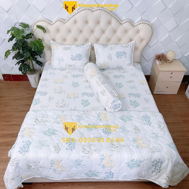 Combo drap giường 1m2 Tencel Microfiber thiết kế đơn giản, tinh tế