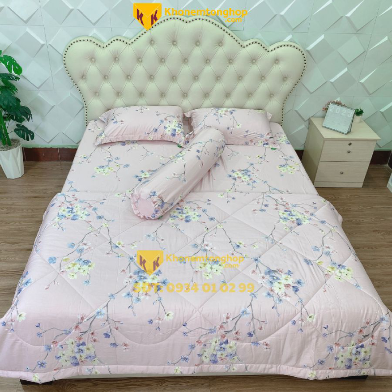 Drap giường 1m2 than hoạt tính họa tiết hoa lá đẹp mắt