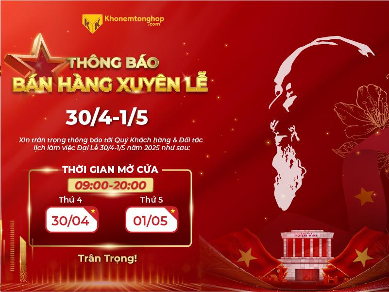 THÔNG BÁO NGHỈ LỄ 30/04 VÀ 01/05 NĂM 2025 30