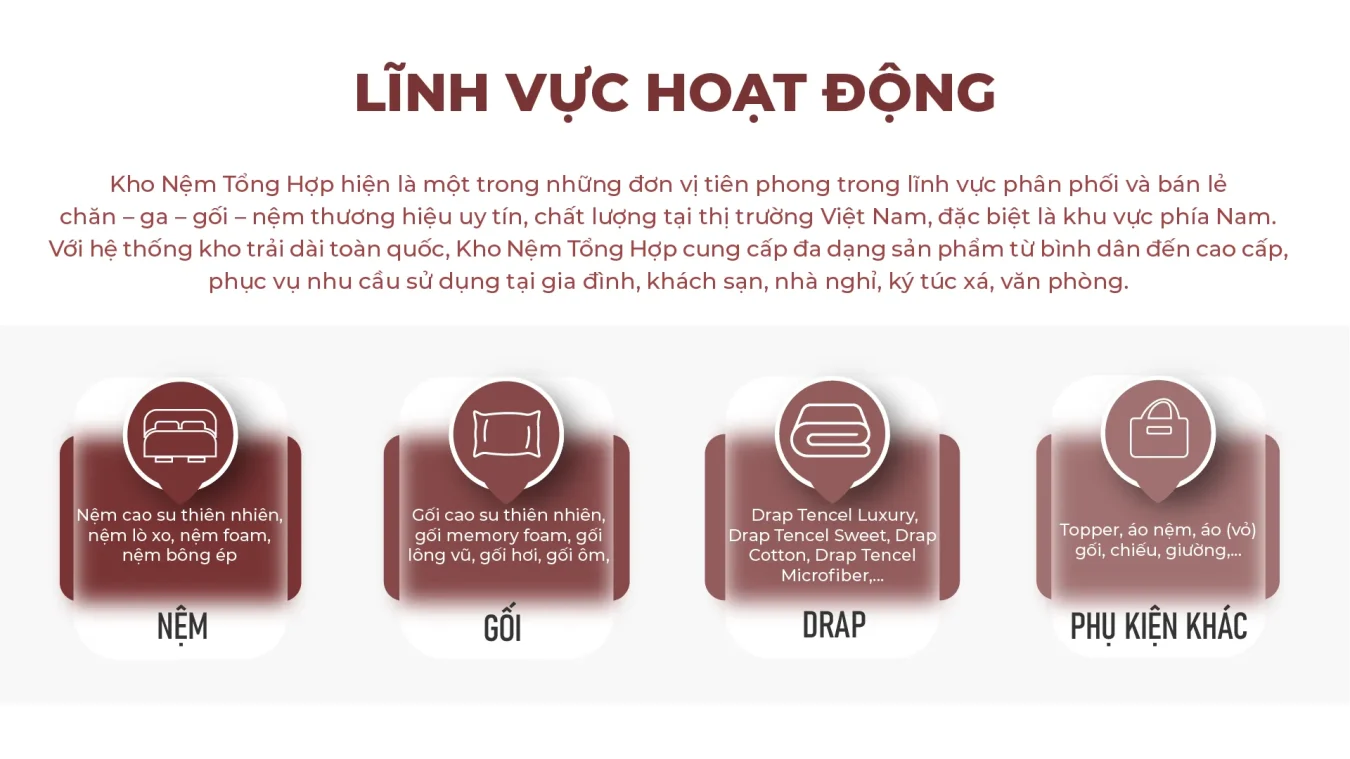 Lĩnh vực hoạt động kho nệm tổng hợp