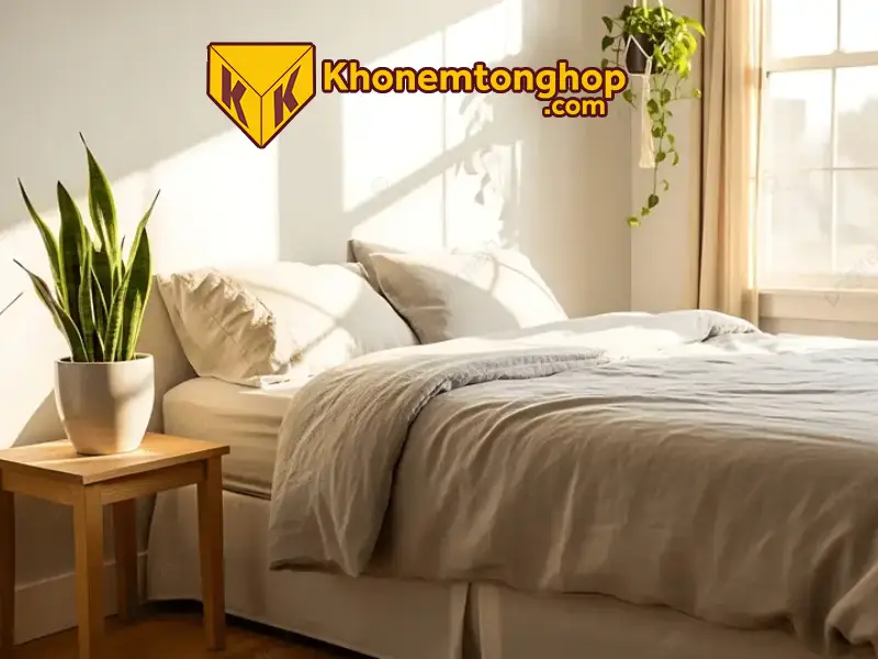 Cây xanh giúp làm đẹp không gian phòng ngủ tối giản