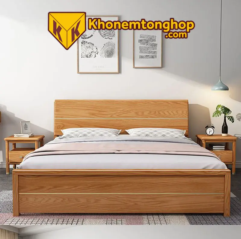 Giường gỗ 2mx2m2 phong cách Scandinavian sang trọng