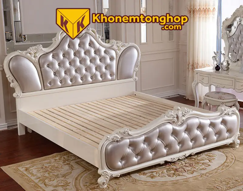 Giường gỗ 2mx2m2 phong cách tân cổ điển sang trọng