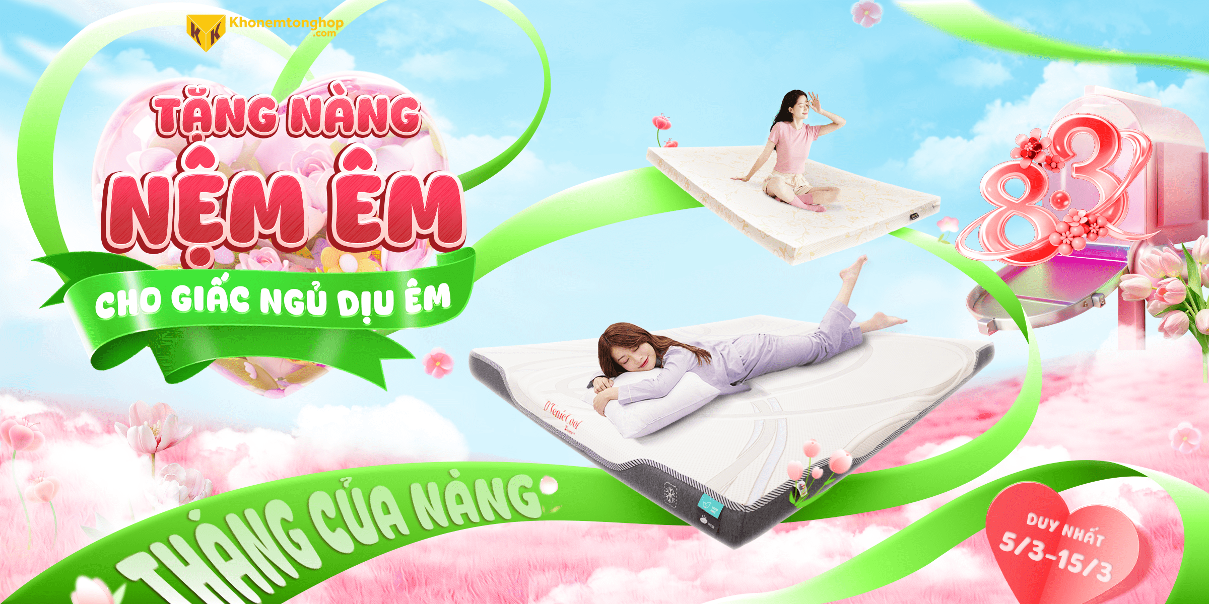Quà tặng 8-3 tặng Nệm Foam, Nệm Cao Su Thiên Nhiên & Drap Giá Tốt Nhất Tháng 3