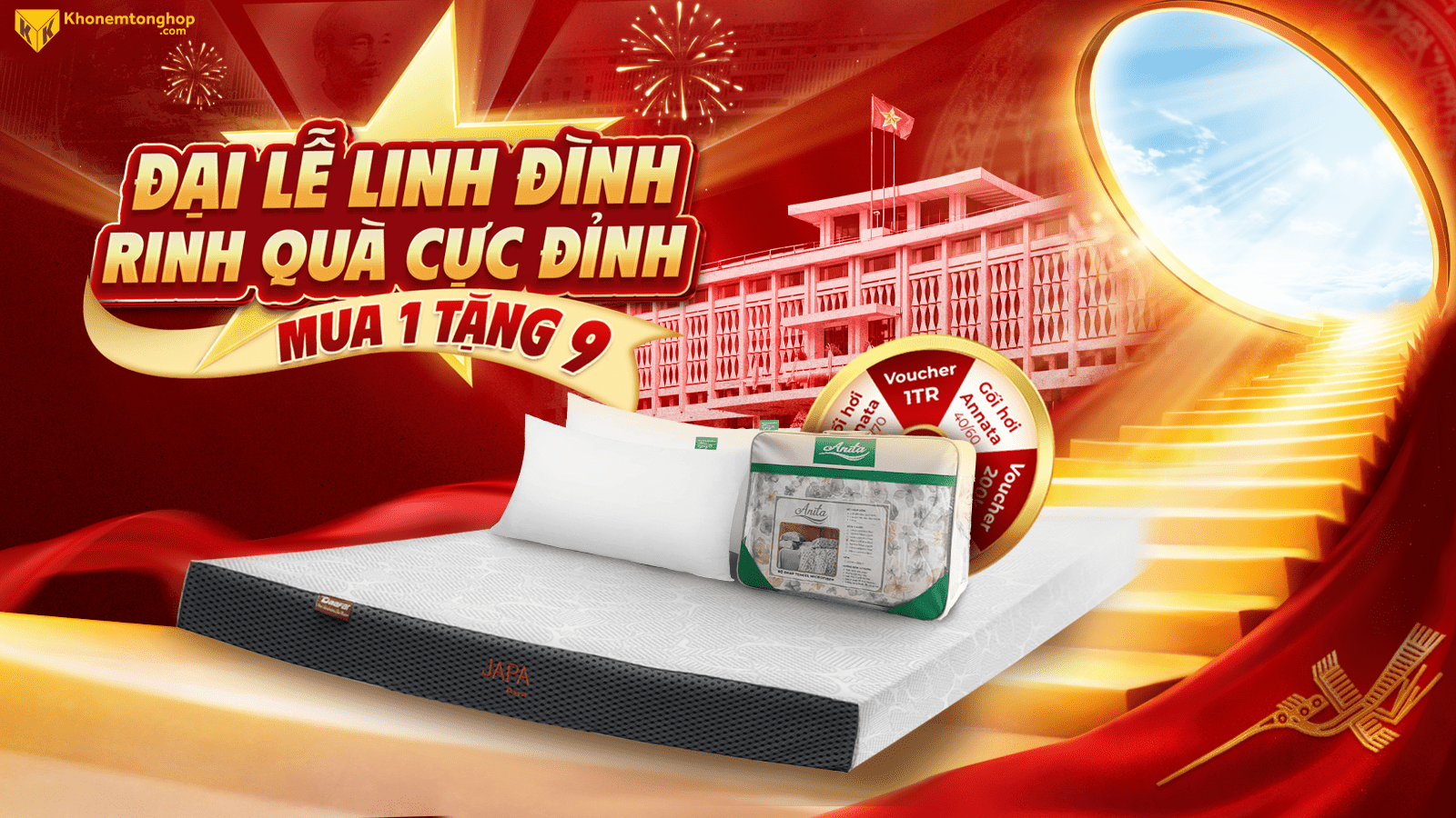 Khuyến mãi nệm dịp 30/4 – 1/5 cực hấp dẫn: combo nệm mua 1 tặng 9