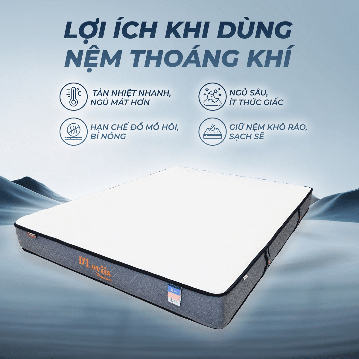Nệm thoáng khí giúp tản nhiệt hiệu quả, hạn chế đổ mồ hôi và cải thiện chất lượng giấc ngủ trong những ngày nắng nóng.