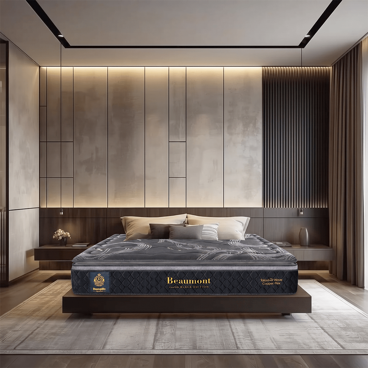 Nệm lò xo Dunlopillo CoolSilk BLACK Beaumont 16 Nệm lò xo Dunlopillo CoolSilk BLACK Beaumont – Dòng nệm cao cấp thuộc bộ sưu tập CoolSilk BLACK hướng đến giấc ngủ thượng lưu.