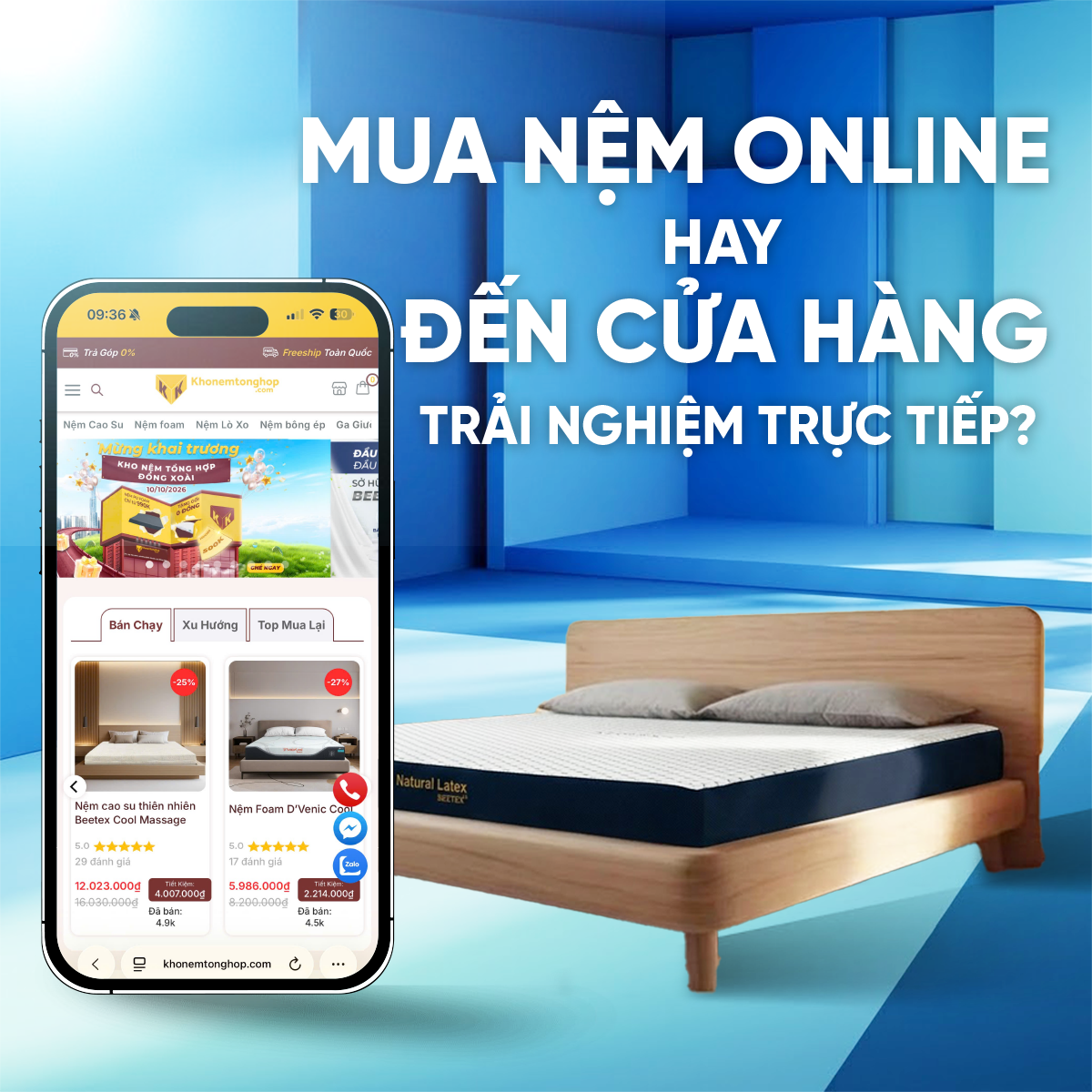 Lựa chọn mua nệm online hoặc trải nghiệm trực tiếp tại cửa hàng